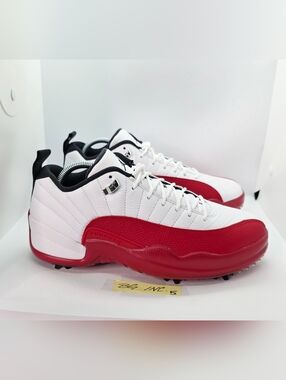 Nike Air Jordan 12 Retro Low Golf Shoes Men's sz 10 / DH4120-161 Cherry Red/Wht